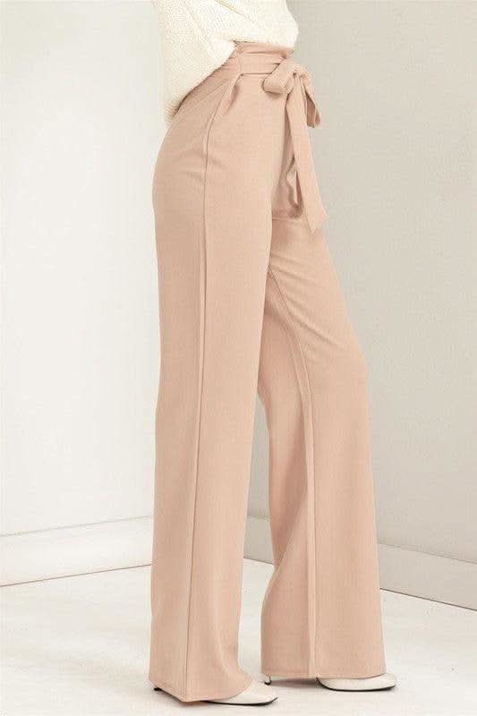 HYFVE Seeking Sultry High-Waisted Tie-Front Flared Pants, Black and Nude - SwagglyLife Home & Fashion